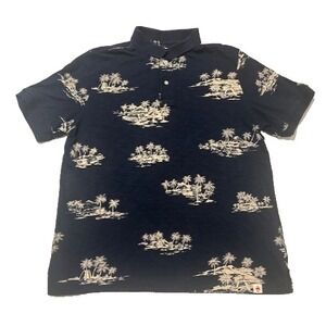 Brooks Brothers Men's Navy Blue Woodie Surfing Palm Tree Red Fleece Shirt Size L